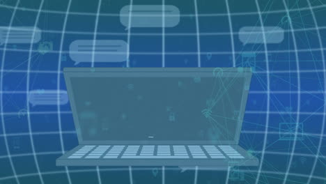 animación del procesamiento de datos con portátil y red de conexiones