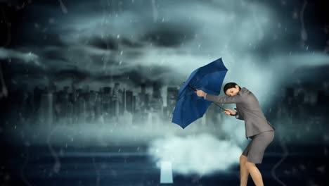 mujer de negocios desafiando la tormenta