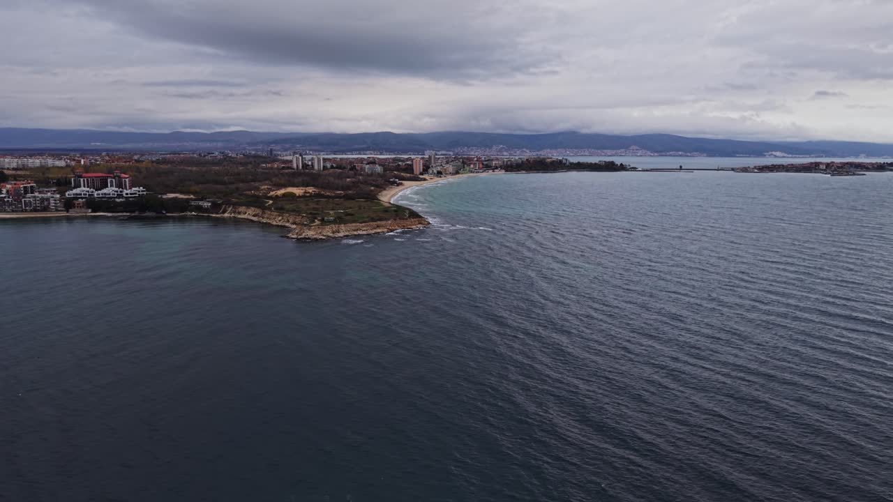 Bulgaria coastline captured from above by a drone in cloudy weather