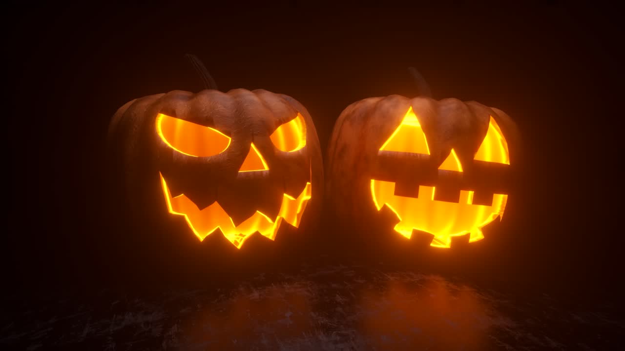 dos linternas de jack-o' que brillan