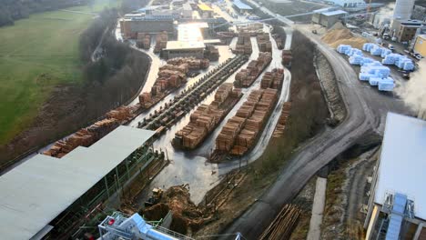 aerial view of large piles of logs at a german sawmill in the sauerland north rhine westphalia