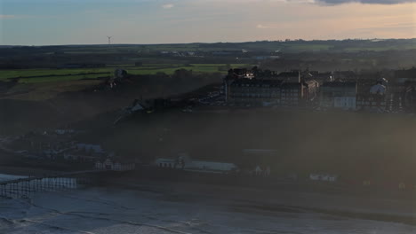 Establishing-Drone-Shot-of-Saltburn-by-the-Sea-Beach-and-Landscape-UK