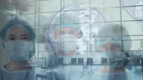 animation of a group of doctors wearing face masks over people walking