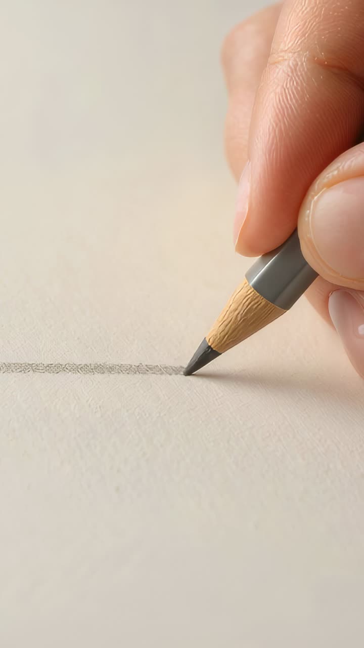 Vertical video: Placing graphite pencil, right hand shading box to darken on cream sheet by guide