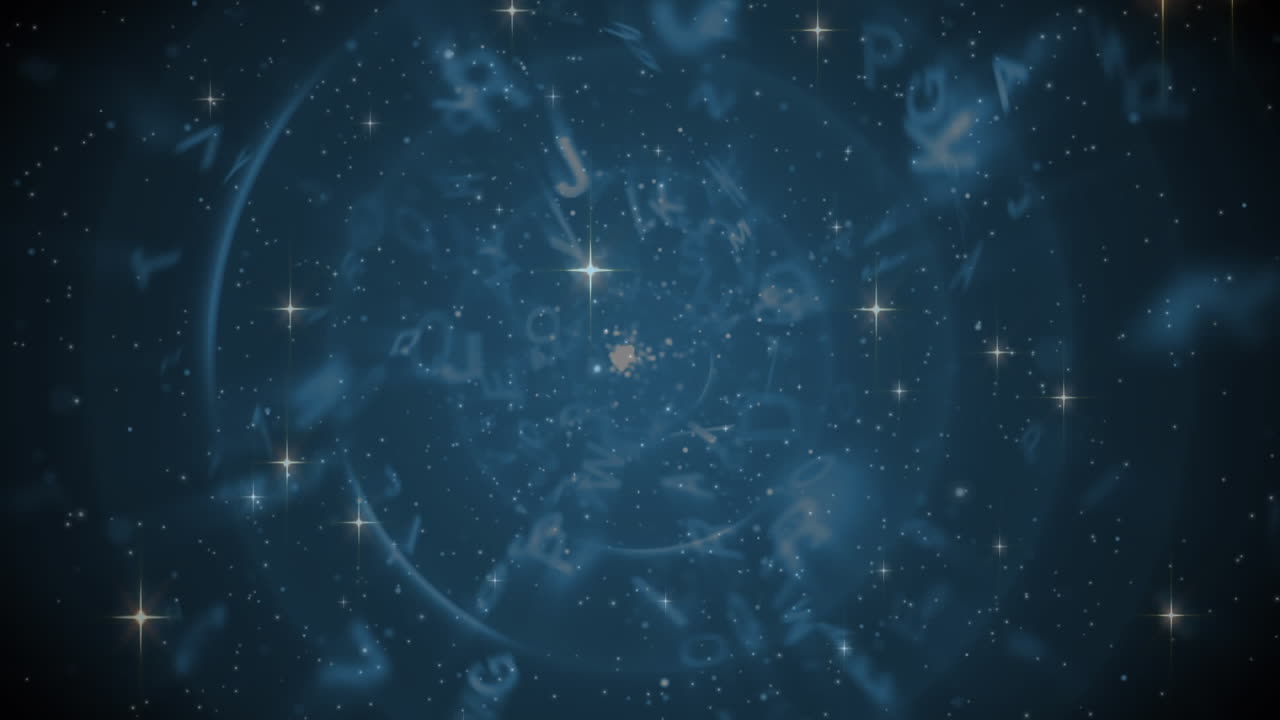 animación de estrellas de navidad moviéndose sobre letras en el cielo nocturno