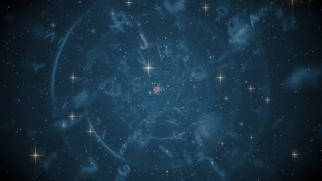 animation of christmas stars moving over letters on night sky