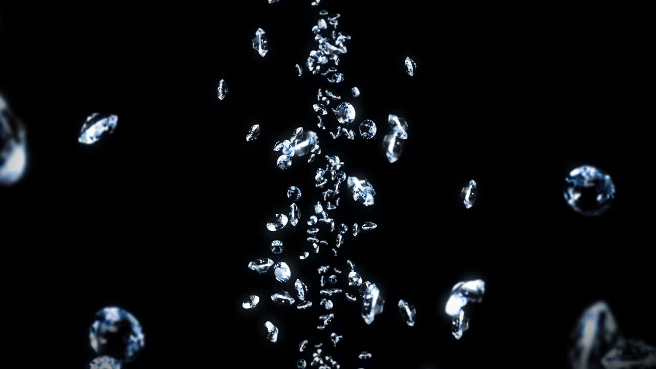 검은 바탕에 많은 보석 다이아몬드를 날아. 투명하고 귀중한 보석을 빛니다. 화려한 다이아먼드의 3d 애니메이션 회전. 루프 애니메이션.