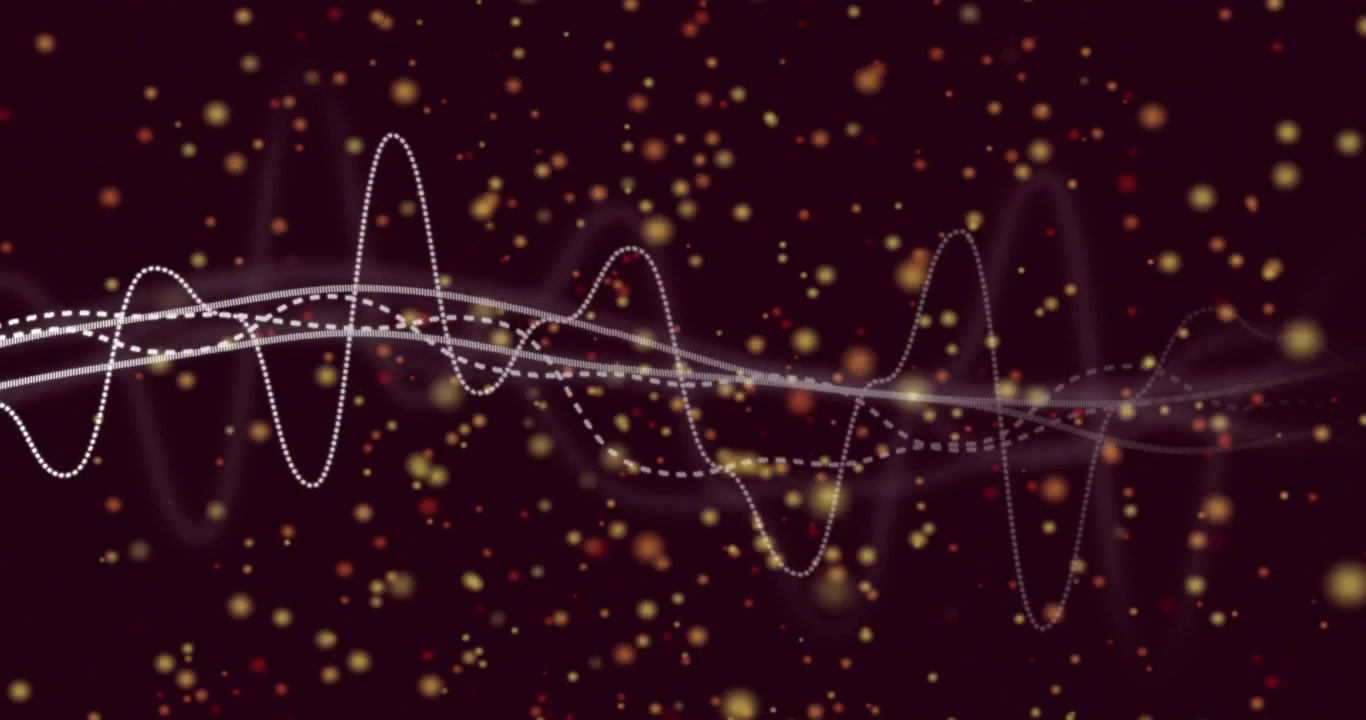 Playback starting, waveform oscillating, forming smoke ribbons and drifting bokeh for tech creators