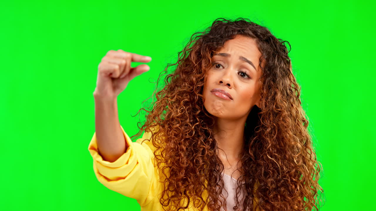 Small, size and green screen with woman face