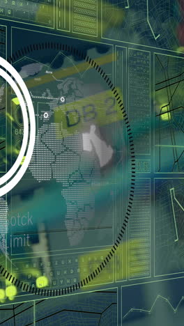animation of data processing and globe over server room