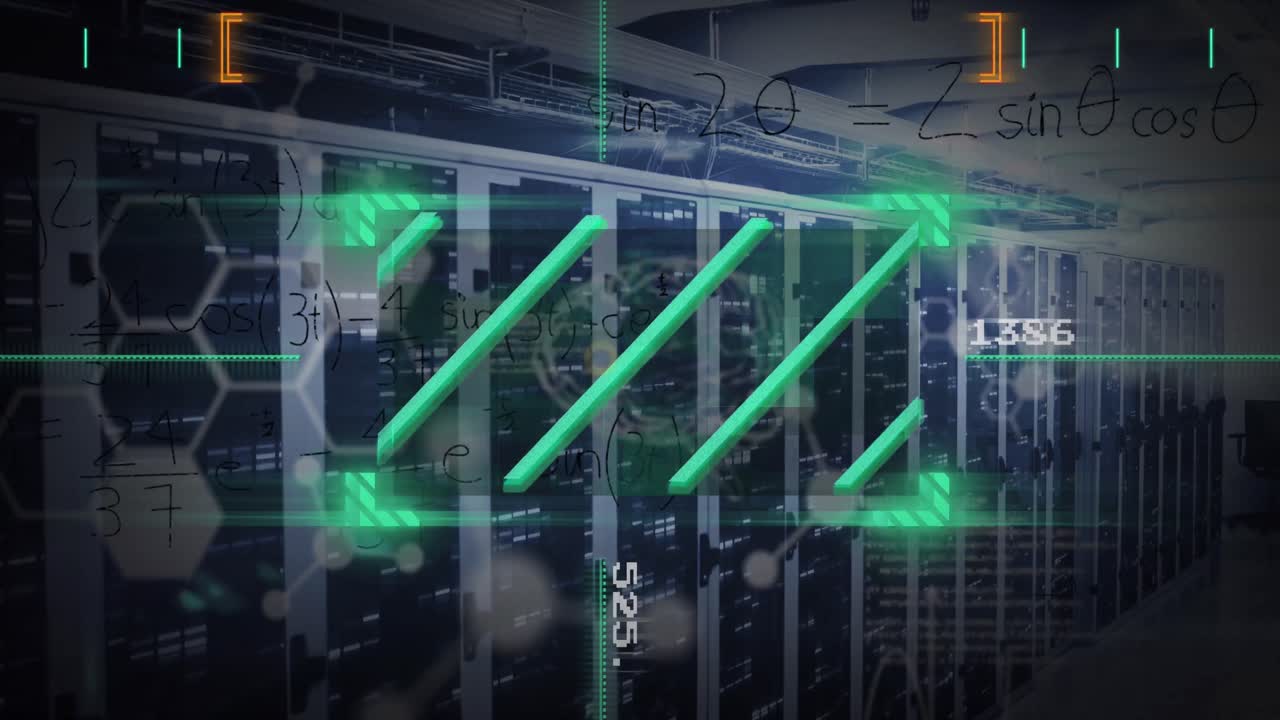 서버  ⁇ 에 대한 수학 방정식과 화학 구조에 대한 녹색 스캐너의 애니메이션