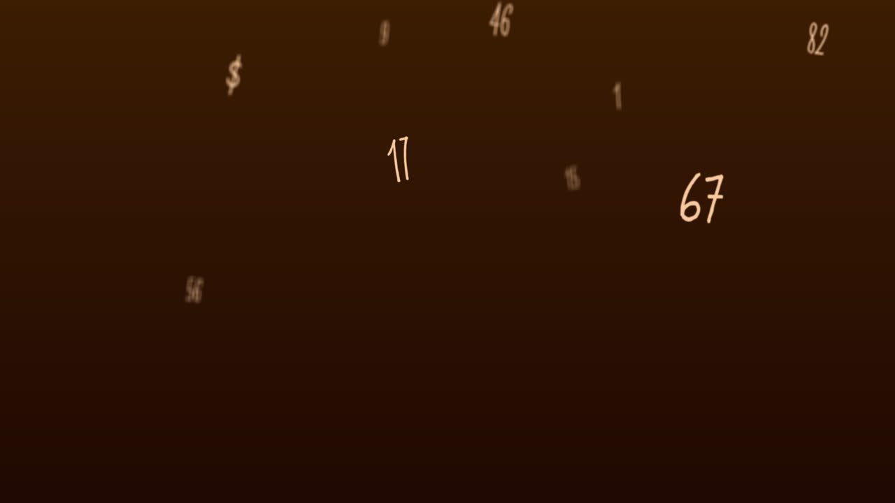 Random numbers, figures, and symbols floating upwards in a vast empty space