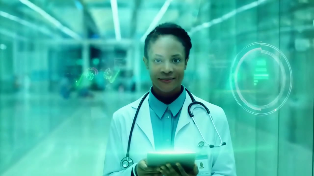 Confident Female Doctor Analyzing Digital Health Data on Tablet