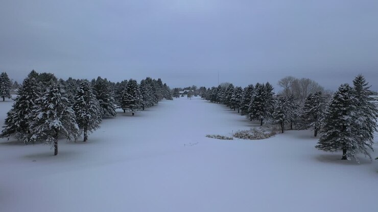 Snowy Golf Course Aerial View