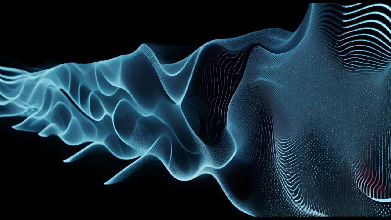 Abstract Blue Wavy Lines on Black Background
