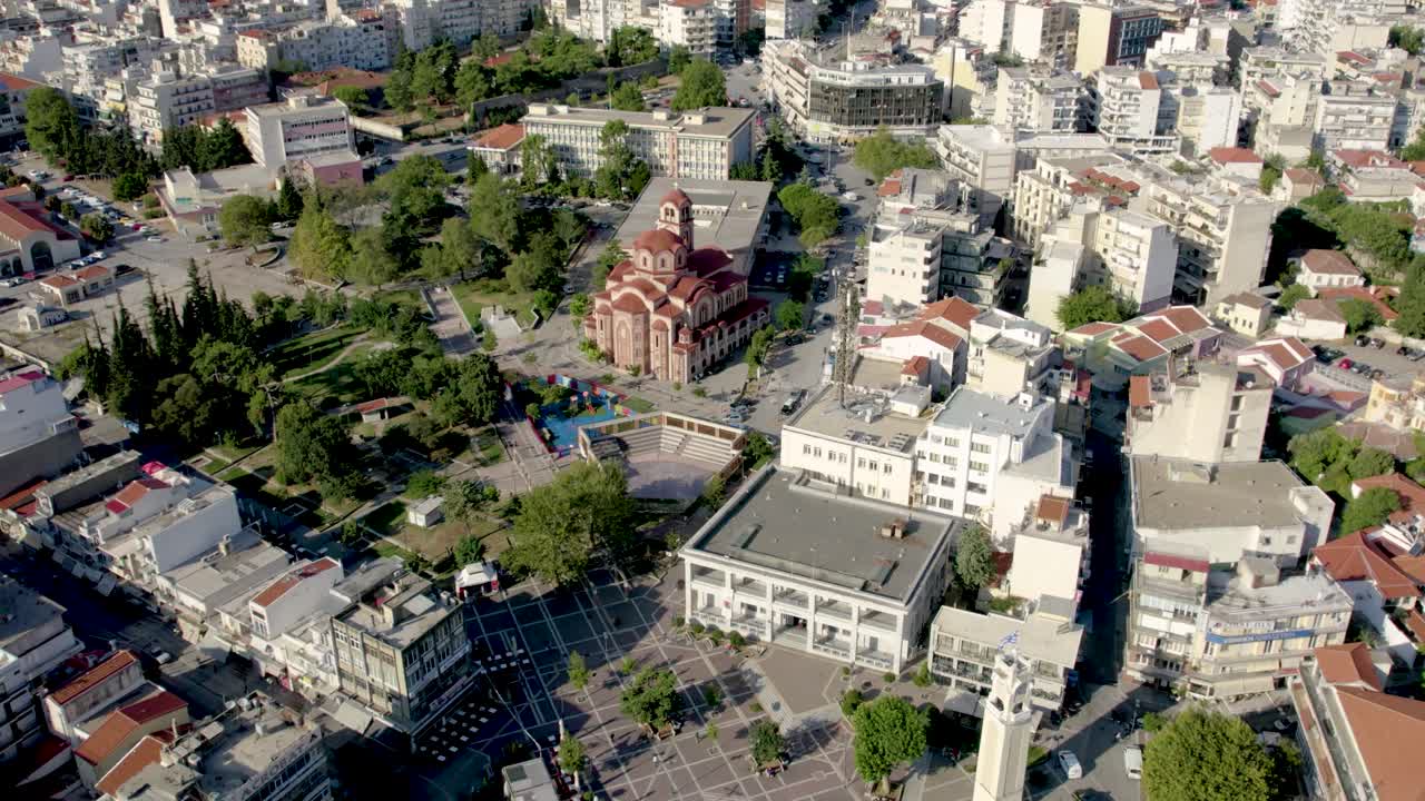 크산티 그리스 (xanthi greece) - 고대 도시 중심부 (old city center) 와 프라자 (plaza) 에서 공중에서 볼 수 있는 동부 마케도니아와 트라키아