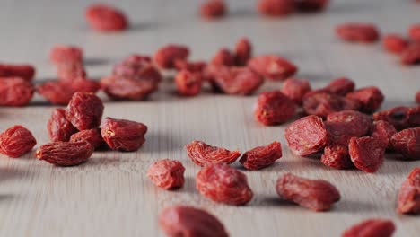 dried goji berries on wooden surface