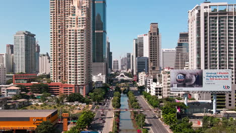 aerial view over bangkok city, lots of high rise buildings