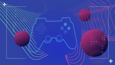 animación del panel de juego y las esferas púrpuras en la pantalla digital azul