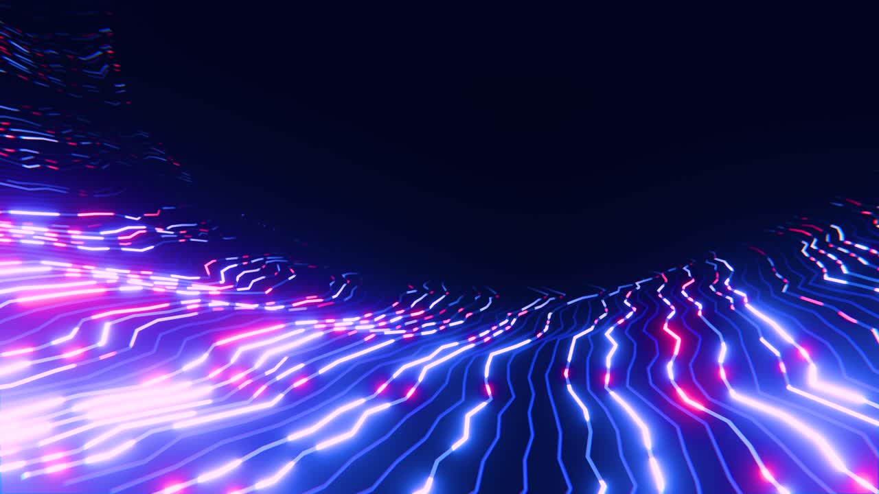 Abstract Digital Waves of Glowing Neon Lines