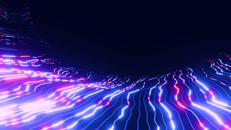 Abstract Digital Waves of Glowing Neon Lines