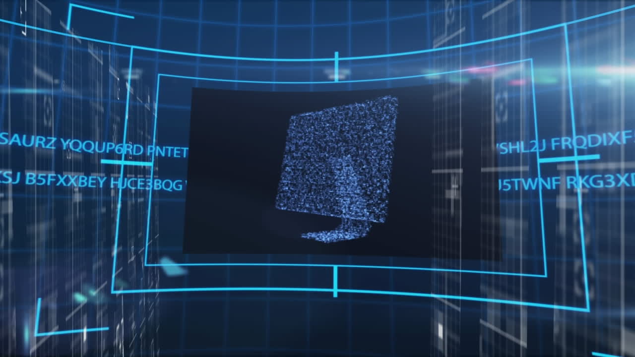 Animation of data processing over blue background