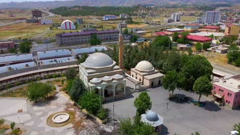 historical mosque in turkey (veysel karani) aerial shot