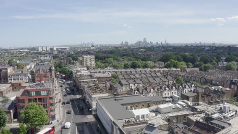 archway aerial with downtown london seen in distance, england uk