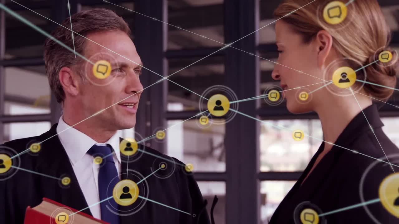 animación de la red de conexiones sobre los empresarios caucásicos en la oficina