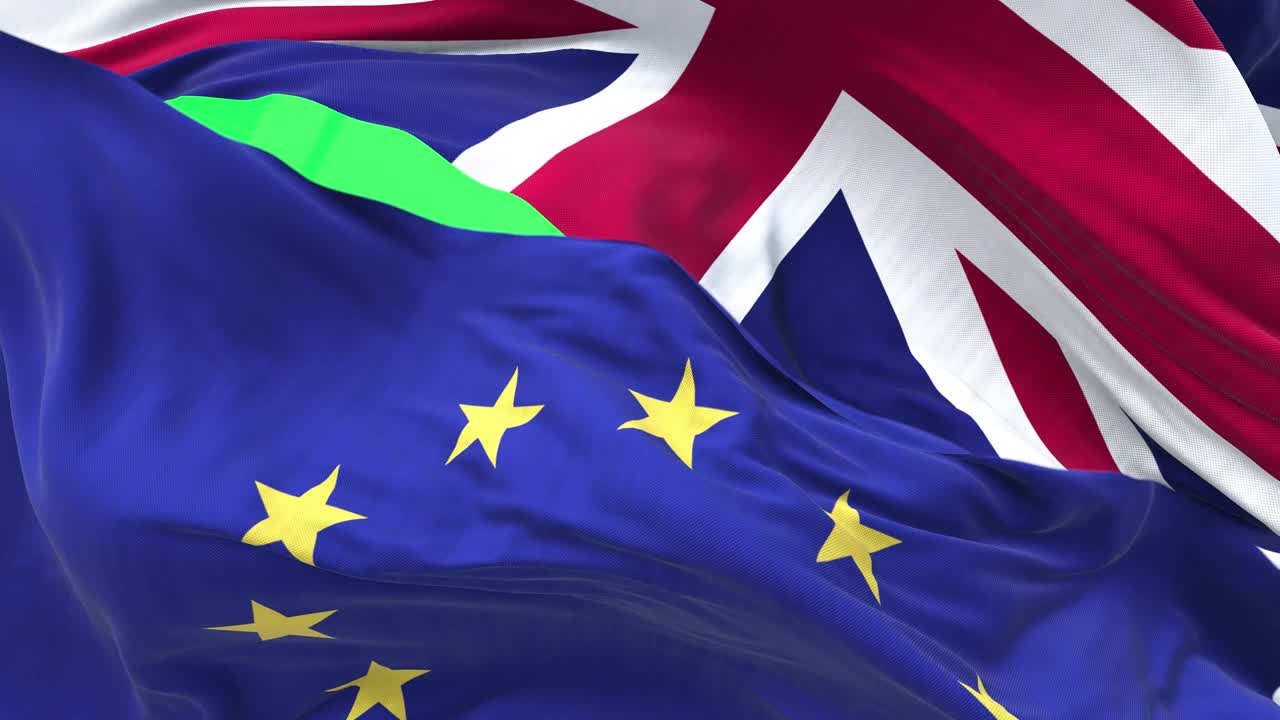유럽 연합 (eu) 과 영국 (uk) 의 발이 바람에 흔들리고 있습니다.