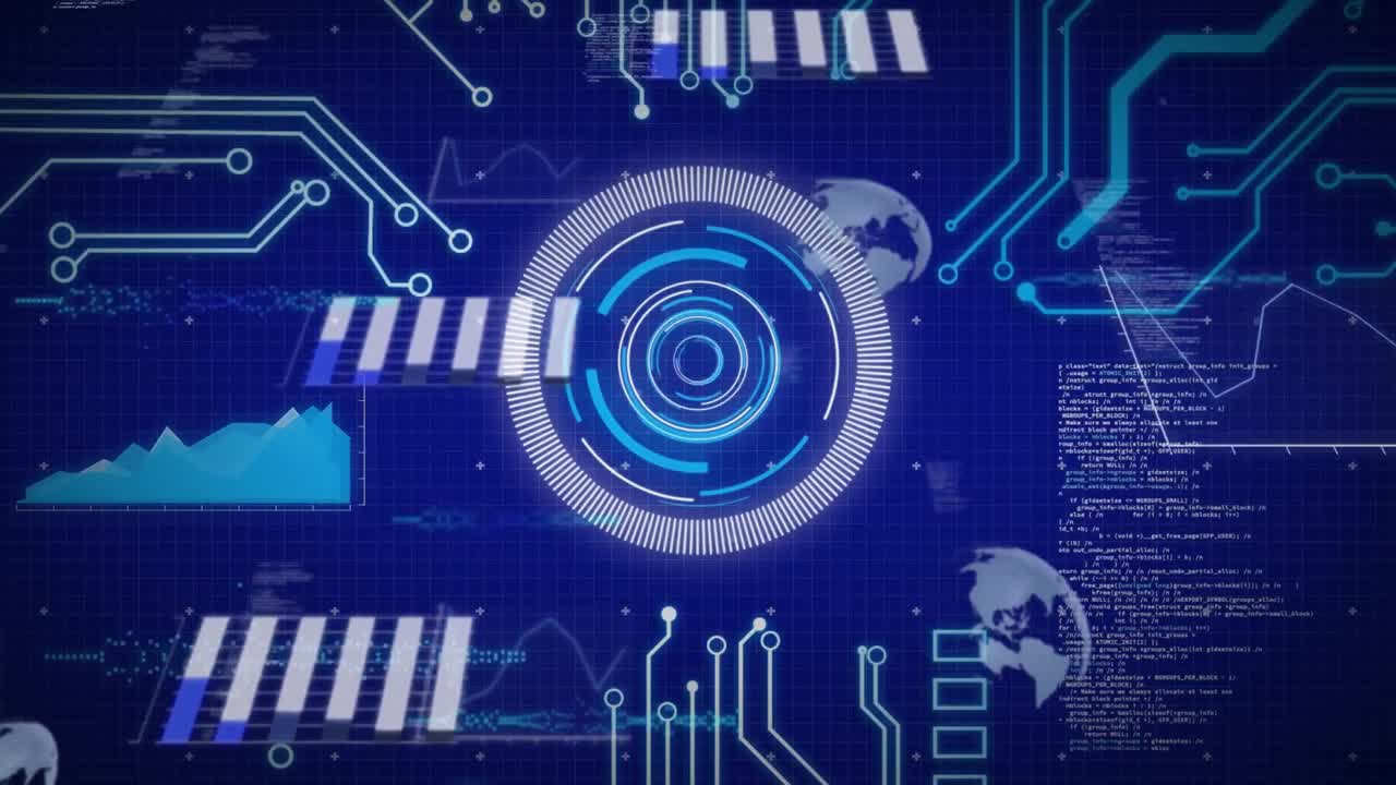 Animation of data processing and scope with circuit board
