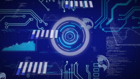 animation of data processing and scope with circuit board