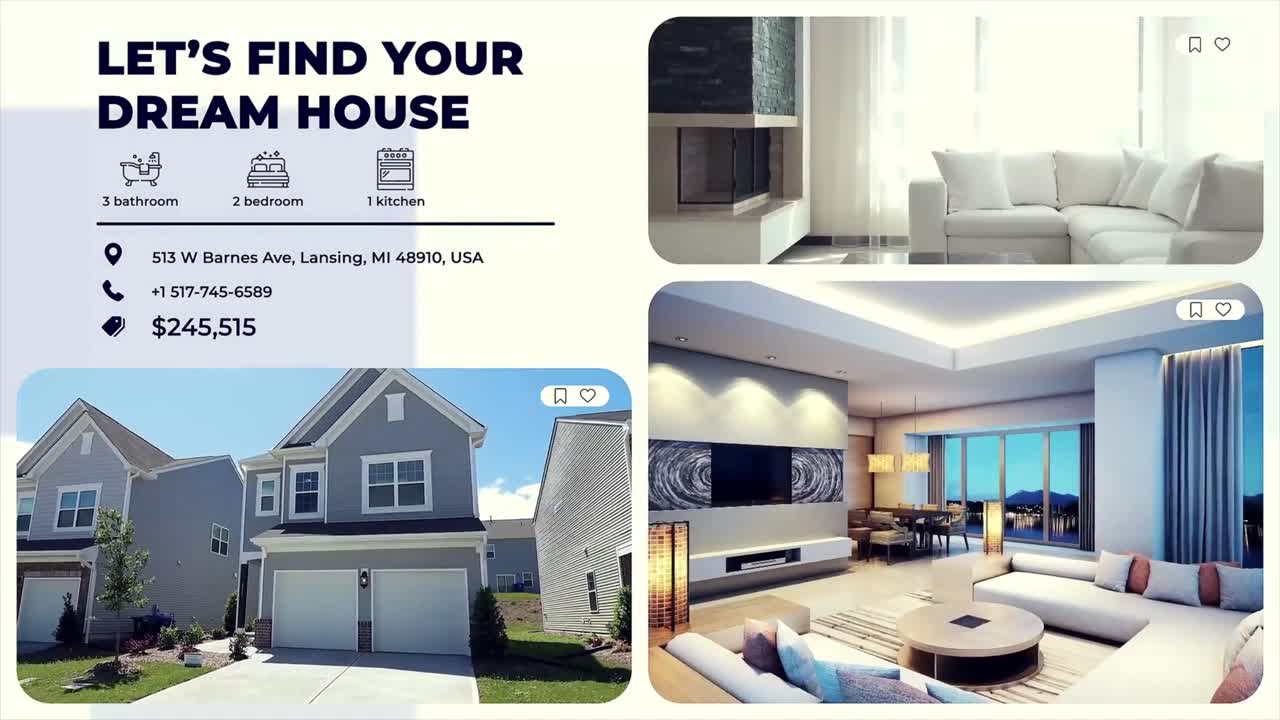 Clean real estate slideshow with corporate style to highlight properties professionally
