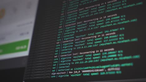 screen with crypto code. program code for mining cryptocurrency, mining work. screen with software developer code. crypto-currency
