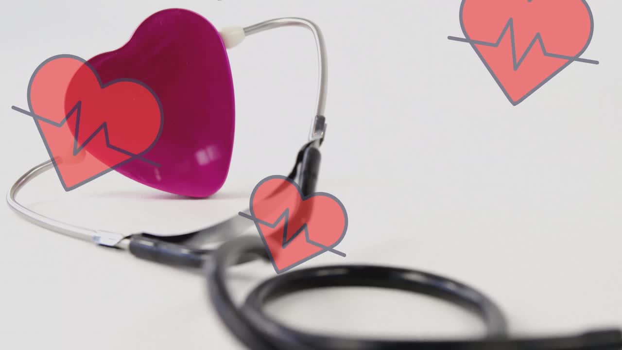 심장 박동이  ⁇  표면에 스테토스코프 위에 떠있는 심장의 애니메이션