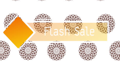 animation of flash sale text over banner and flowers on white background