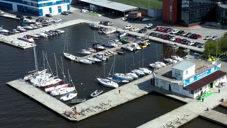 aerial view of a busy marina