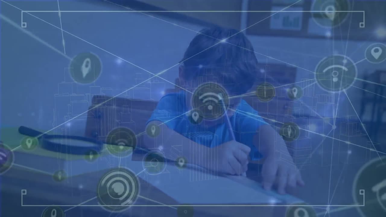 백인 학교 소년에 대한 연결 네트워크의 애니메이션