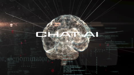animación de procesamiento de datos y chat ai texto sobre el cerebro