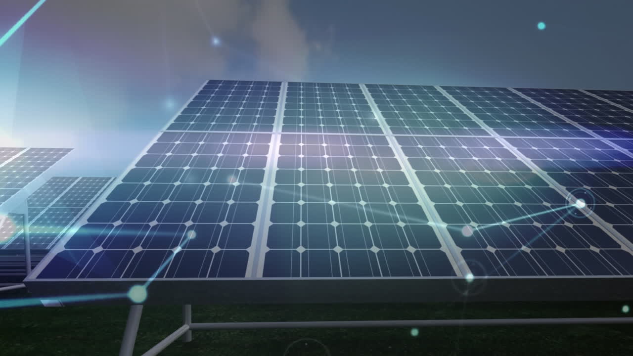 animación de la red de conexiones a través de paneles solares