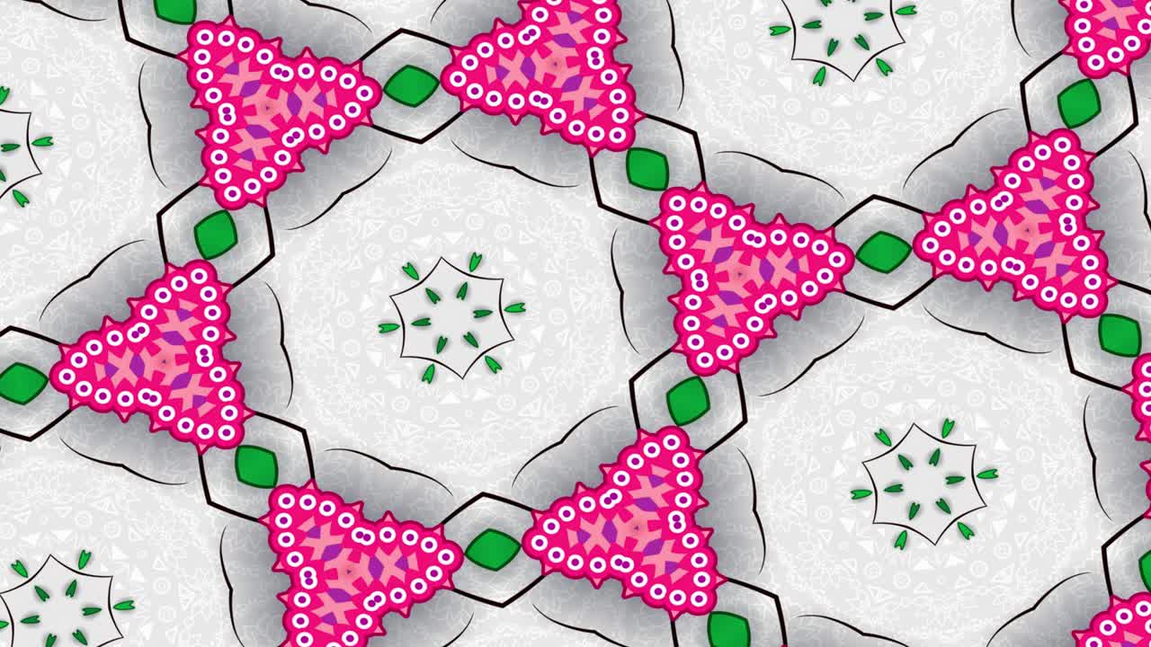 4k caleidoscopio con flores coloridas. ilusión óptica. los objetos cambian de forma y tamaño al azar. fondo suave y suave.