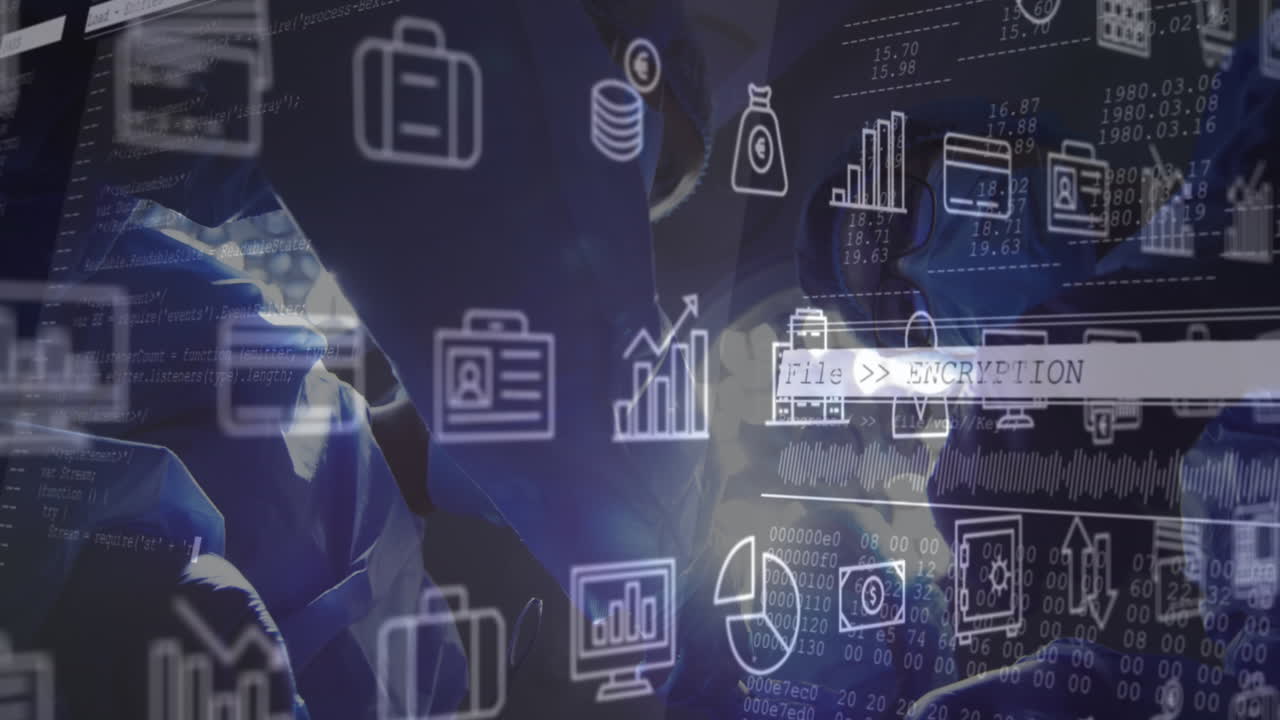 animación de iconos médicos sobre varios médicos con máscaras faciales