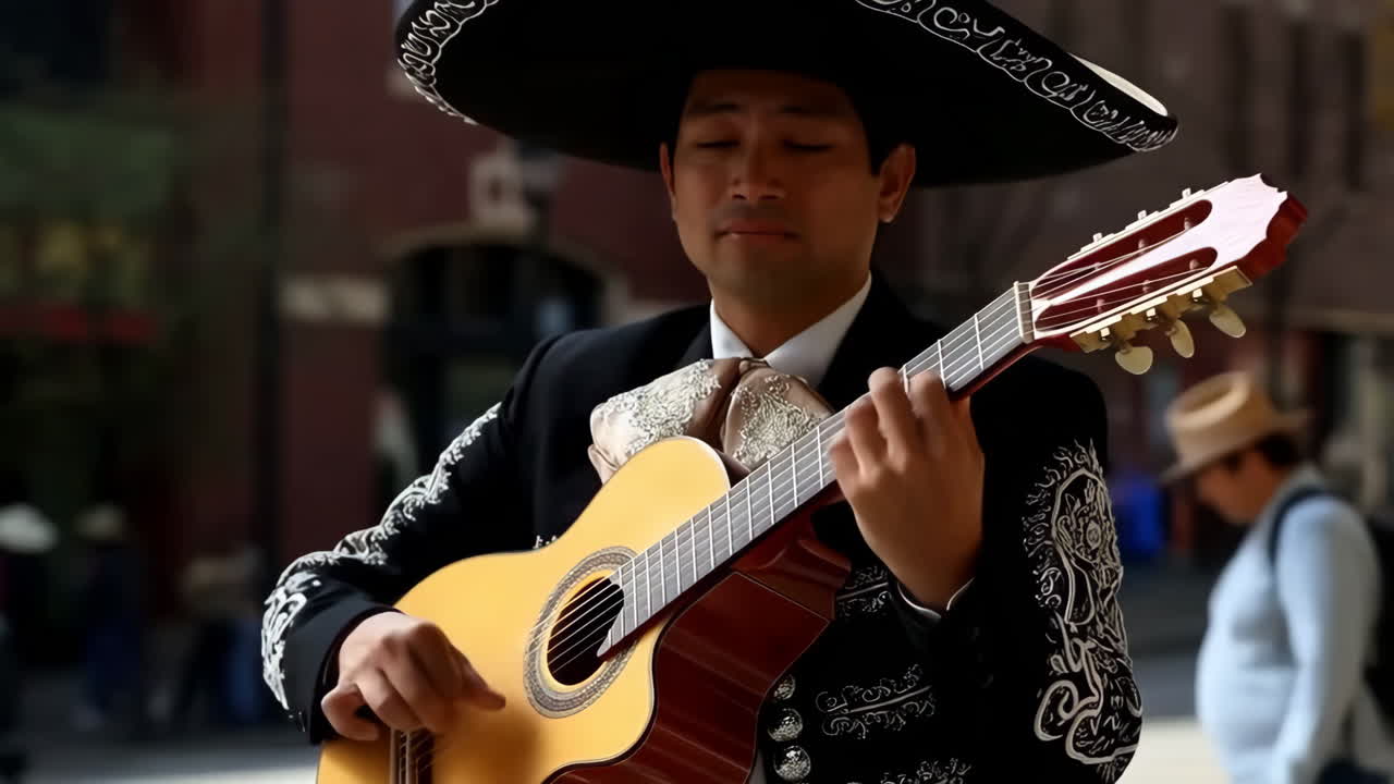 Mariachi Musician Playing Guitar on the Street
