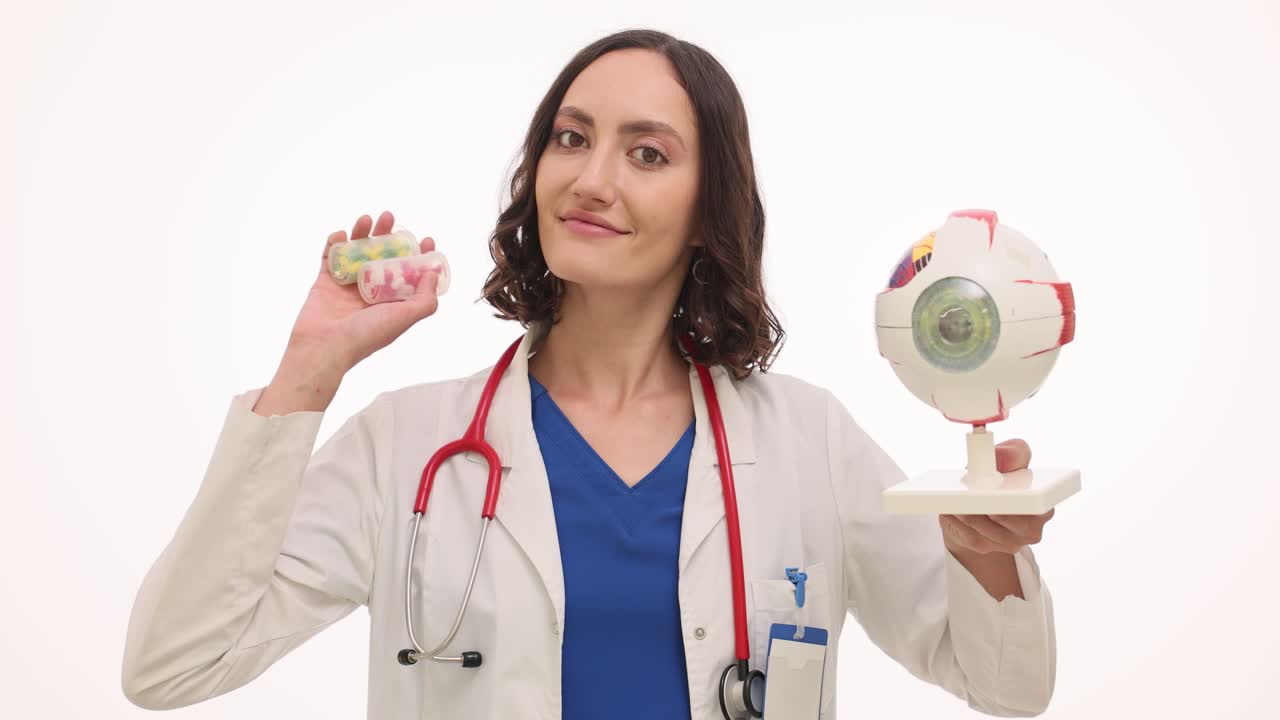 Ophthalmologist with Eye Model and Medication