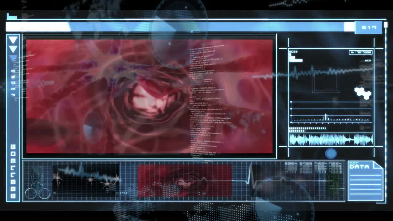 Animation af databehandling over en hånd, der rører ved en digital skærm