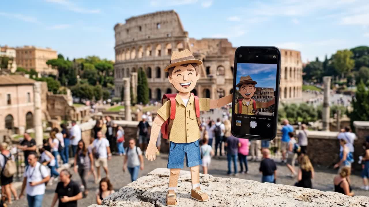 Roma'daki Kolezyum ile Özçekim Yapan Kağıt İşçiliği Turist