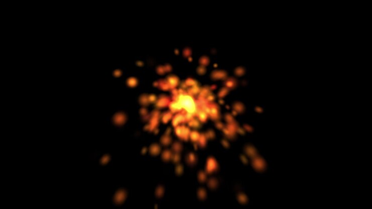 Abstract Glowing Orange Particles Floating Against Black Background