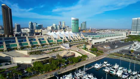 downtown san diego convention center and harbor drone