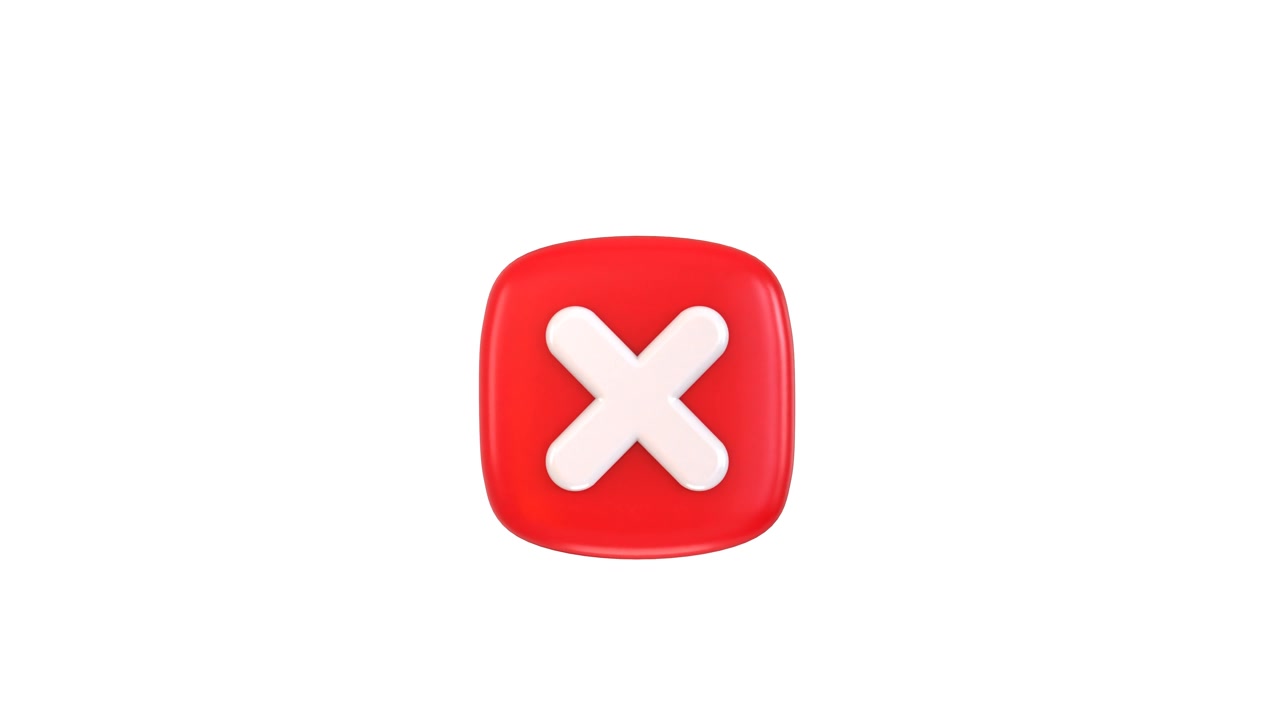 3D Animated Red Square Button with White Cross Symbol