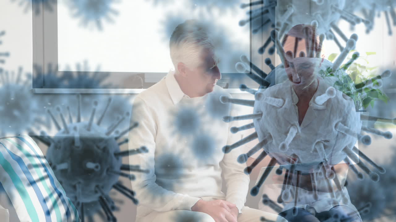 대형 코로나바이러스 코로나19 세포가 노인 환자와 의료 종사자에게 퍼지는 애니메이션